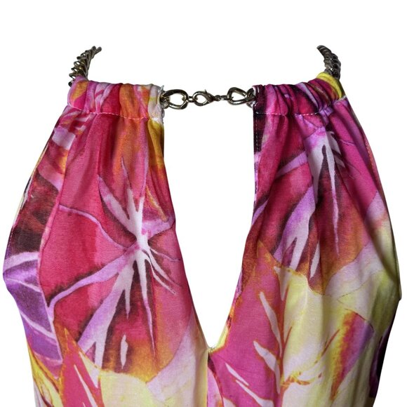 Womens Size PS Tropical Sleeveless Halter High Low Dress With Chain Neckline - Picture 5 of 11